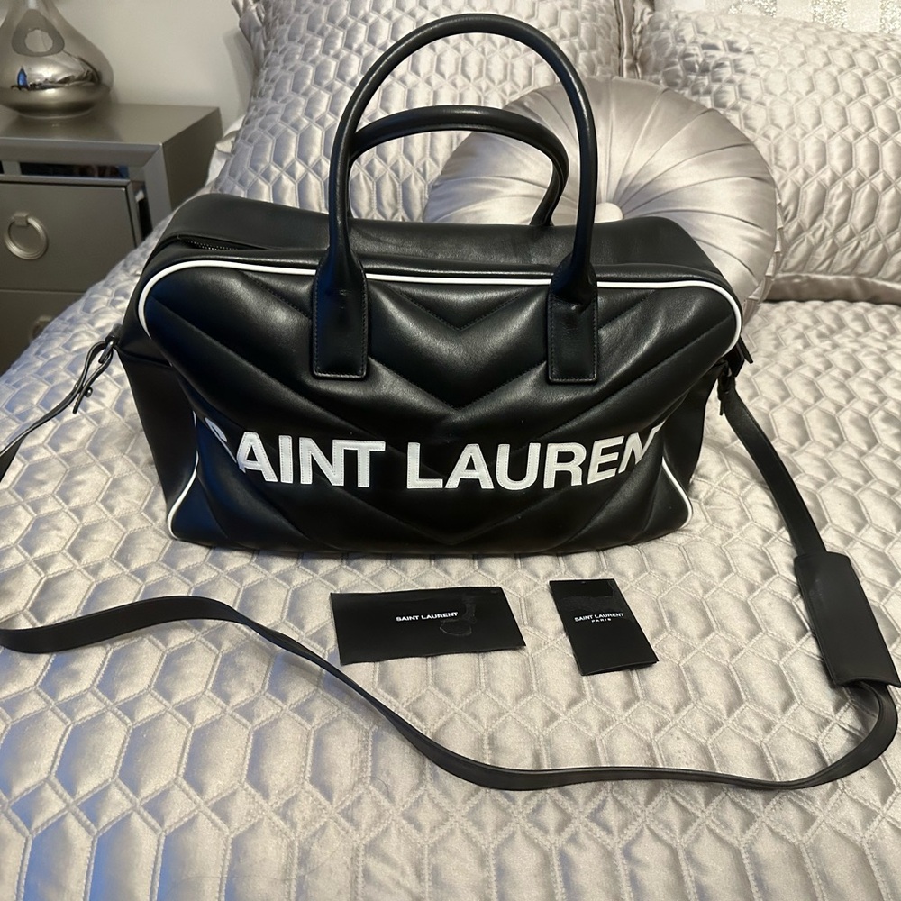 Saint Laurent YSL Black Bowling Duffle Bag
